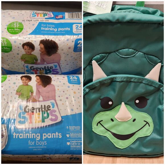 Toddler Boys Bundle – Dinosaur Backpack & Gentle Steps Training Pants (2T–3T) - Picture 1 of 7